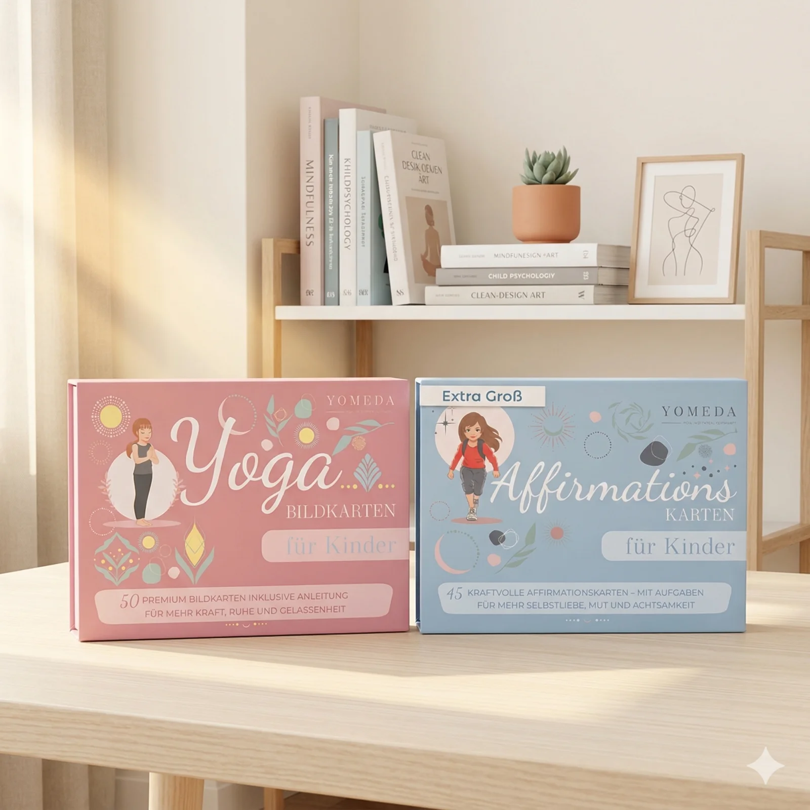 Yomeda Kartenboxen auf einem hellen Regal im Kinderzimmer
