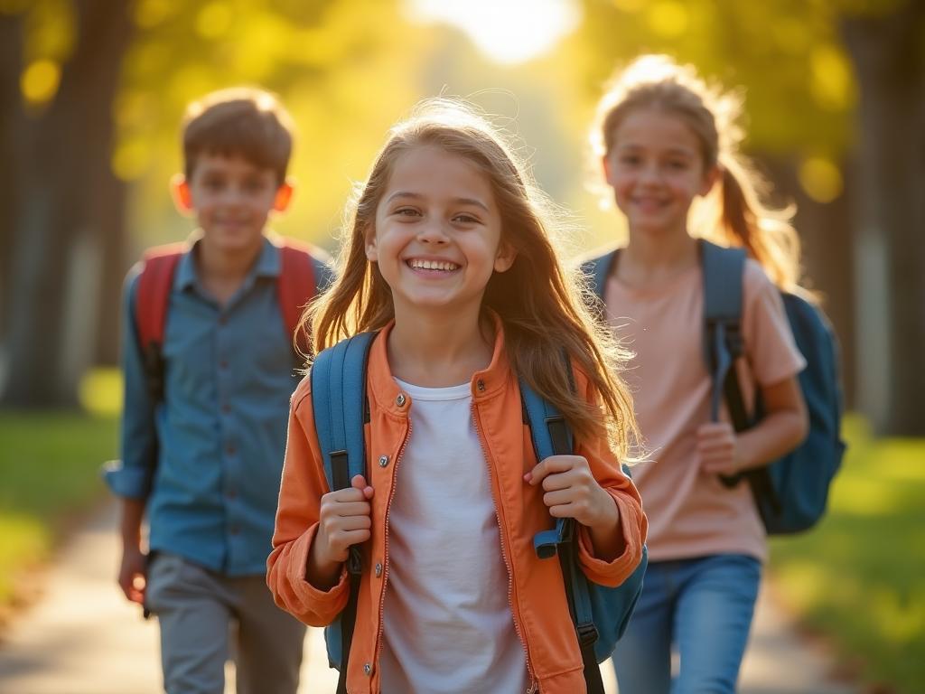Kinder gehen selbstbewusst zur Schule - gestärkt durch Yomeda Affirmationen für mehr Schulerfolg