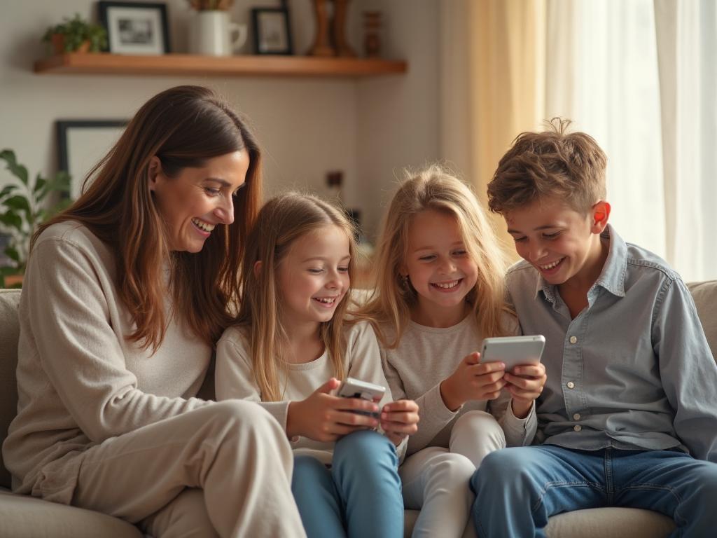 Glückliche Familie mit Kindern - achtsame Familienzeit mit Yomeda Yoga und Affirmationskarten