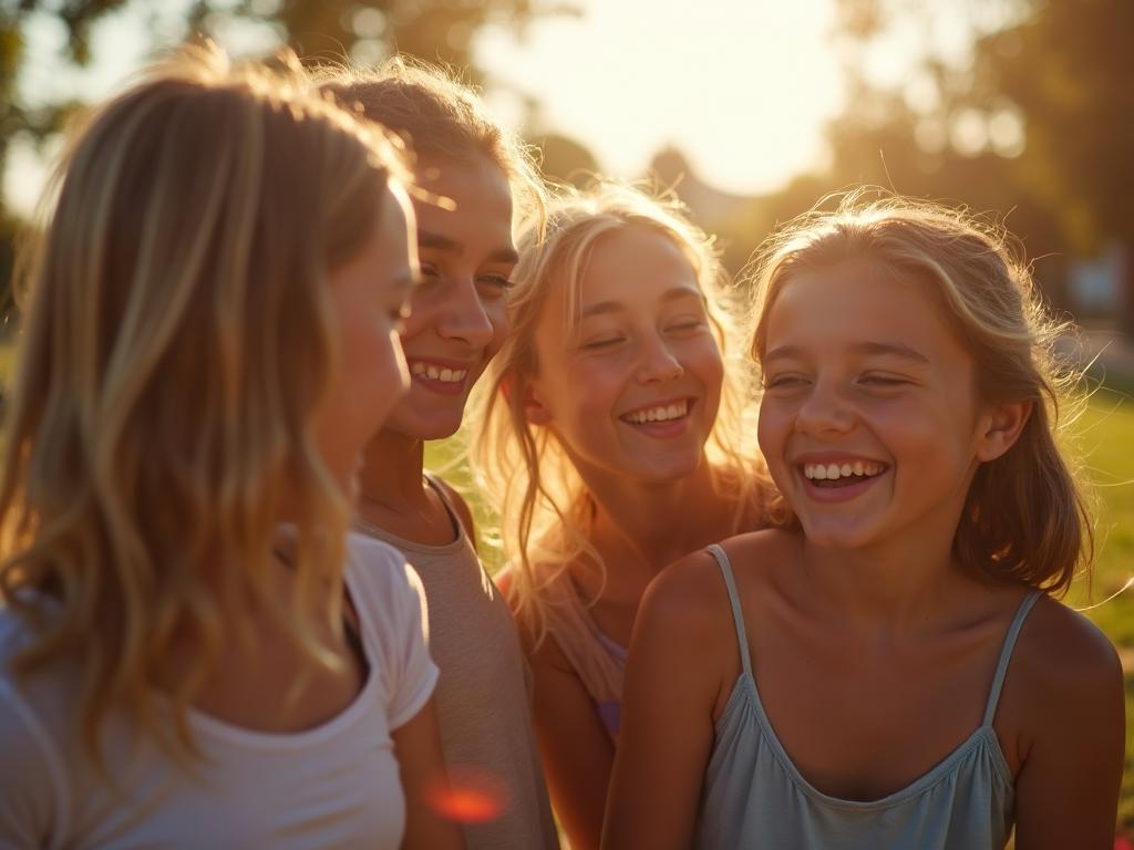 Selbstbewusste Teenager lachen zusammen - starke Kinder durch Yomeda Affirmationskarten und Kinderyoga
