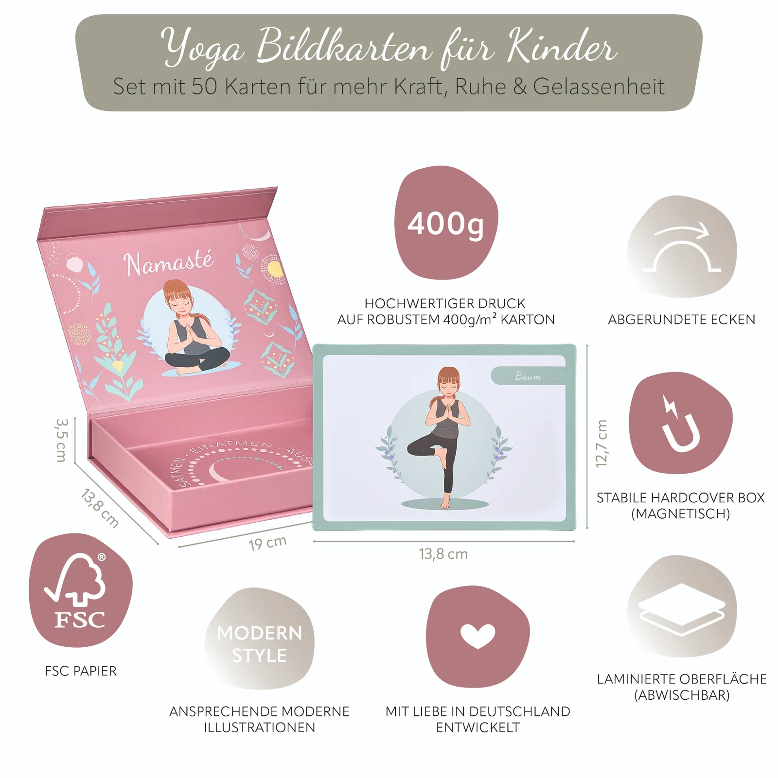 Yoga Bildkarten Set Details und Maße